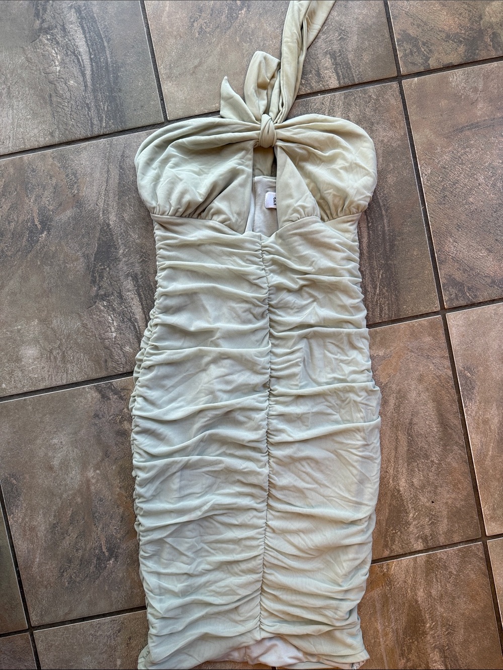 Ruched Halter Sheath Dress in Light Sage